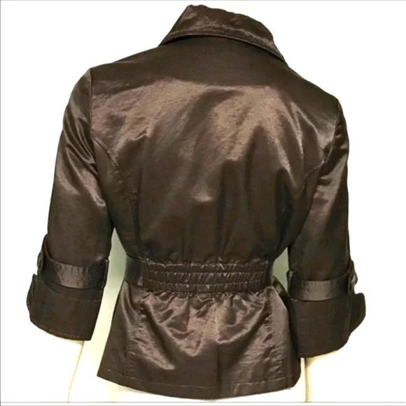 🤎 Impeccable Vintage Satin Deep Dark Rich Chocolate Brown Tie Jacket - M - Picture 3 of 9